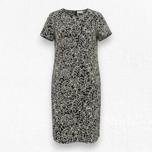 Vintage 1990s Black Gold Floral Straight Workwear Midi Dress Size 16 NWT